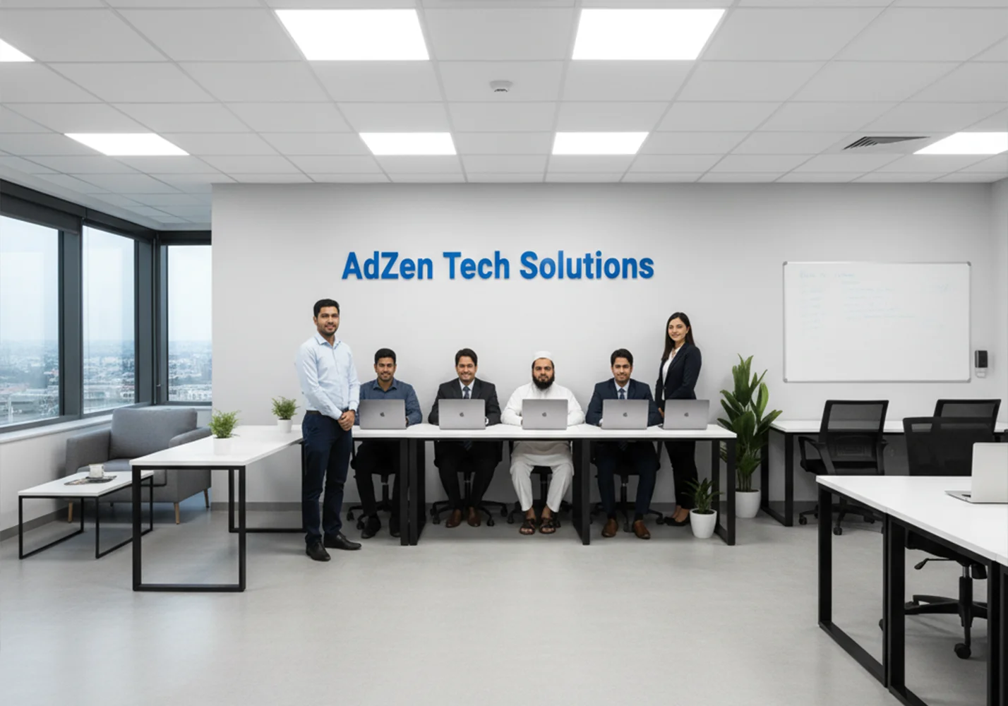 AdZen-Tech-Solutions-Team-Members-with-CEO-office-view